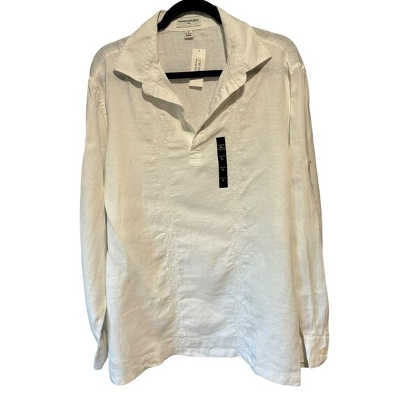 Banana Republic White 100% Linen Long Sleeve Shirt Tunic - Picture 10 of 13